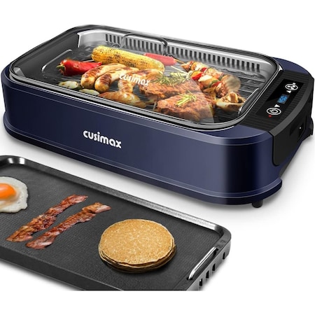 Cusimax Electric Portable Indoor Smokeless Grill-Blue Double Plates CMRG-200L-SHUANGPAN